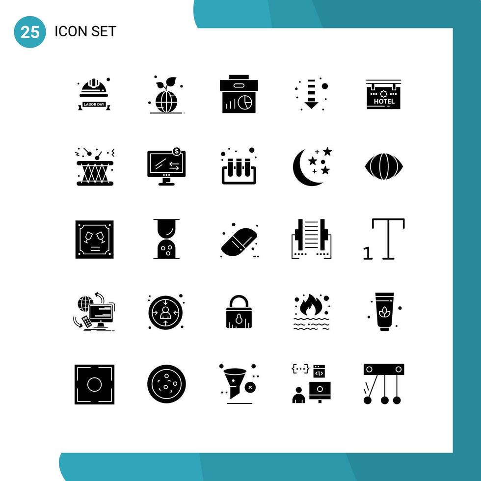 Group of 25 Solid Glyphs Signs and Symbols for down arrow save marketing economy Editable Vector Design Elements