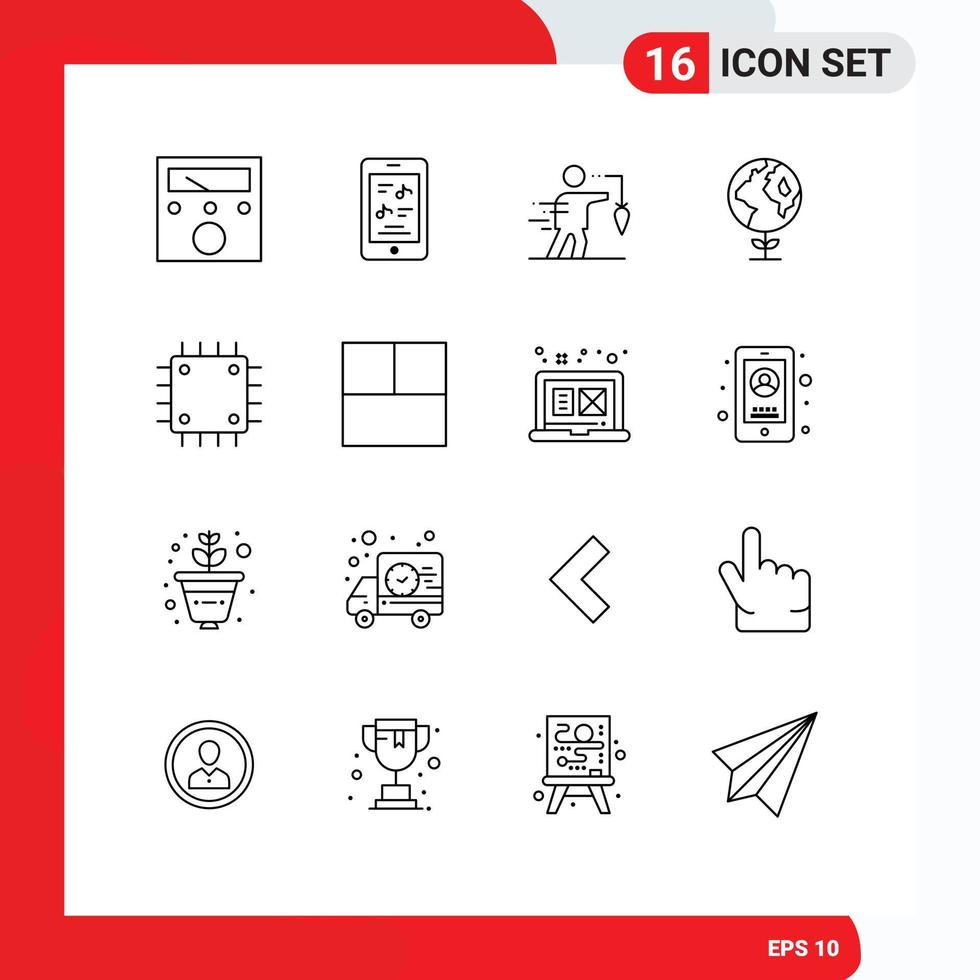 Group of 16 Modern Outlines Set for devices chipset business globe eco Editable Vector Design Elements