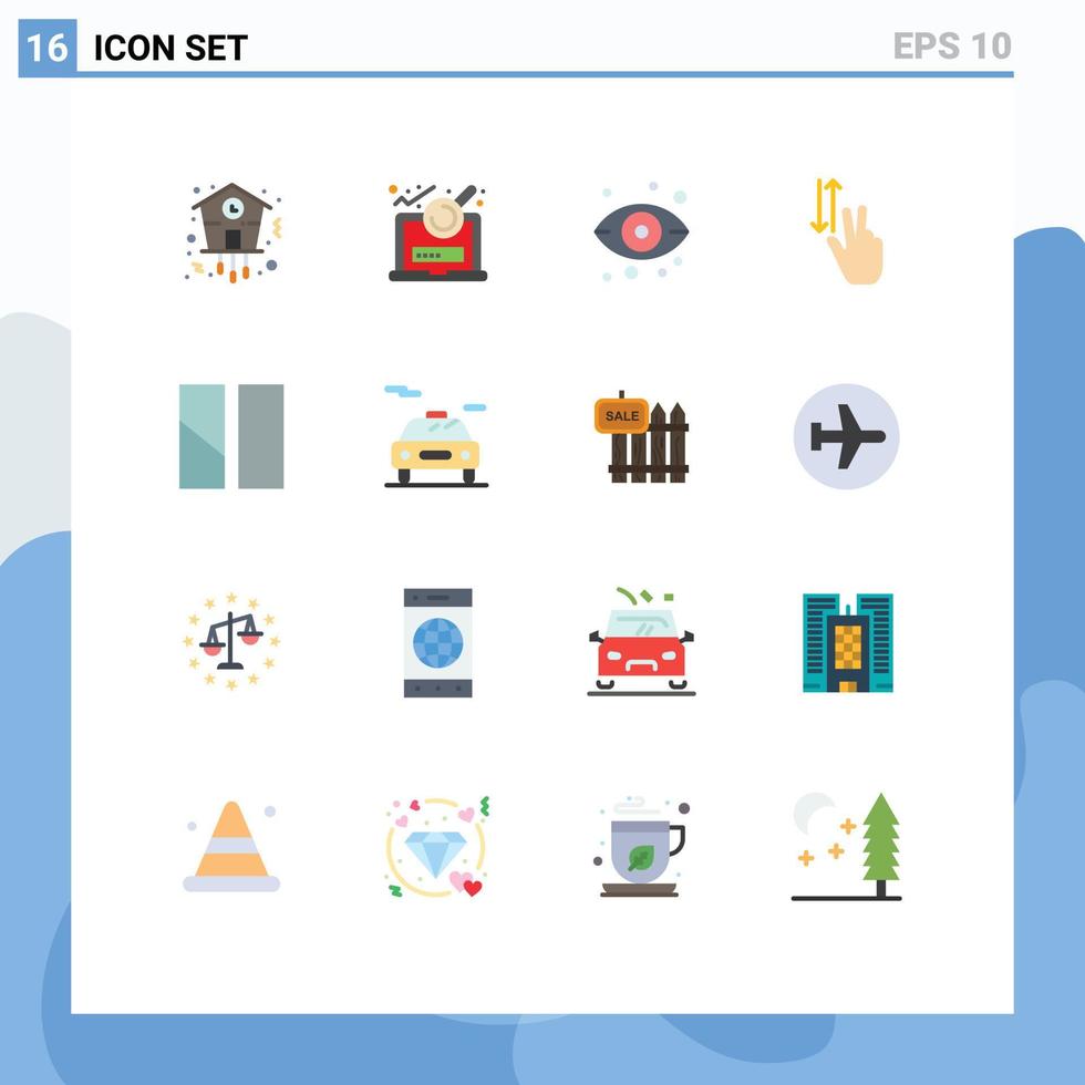 Mobile Interface Flat Color Set of 16 Pictograms of down two login gestures view Editable Pack of Creative Vector Design Elements