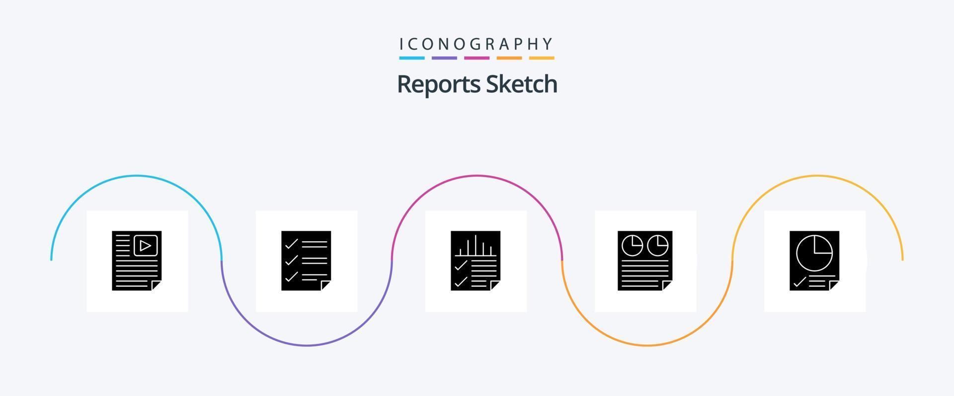 Reports Sketch Glyph 5 Icon Pack Including page. data. page. seo. page vector