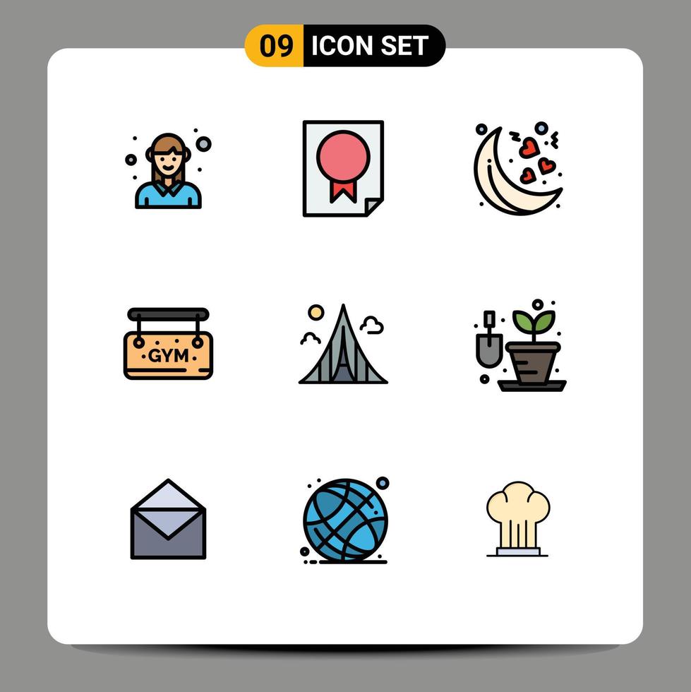 Universal Icon Symbols Group of 9 Modern Filledline Flat Colors of construction sign paper board valentines Editable Vector Design Elements