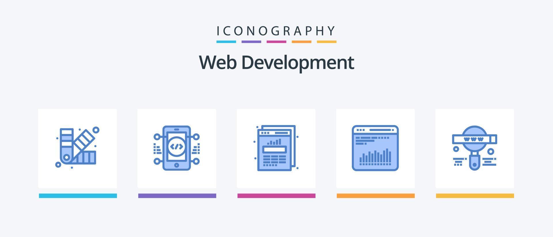 paquete de iconos azul 5 de desarrollo web que incluye buscar. diagnóstico. gráfico. gráfico. gráfico. diseño de iconos creativos vector