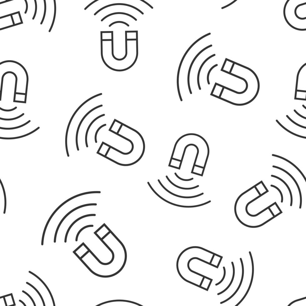 Magnet icon in flat style. Attract vector illustration on white isolated background. Electromagnetic seamless pattern business concept.