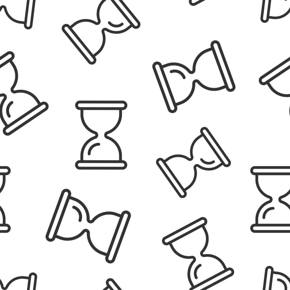 Hourglass icon in flat style. Sandglass vector illustration on white isolated background. Clock seamless pattern business concept.