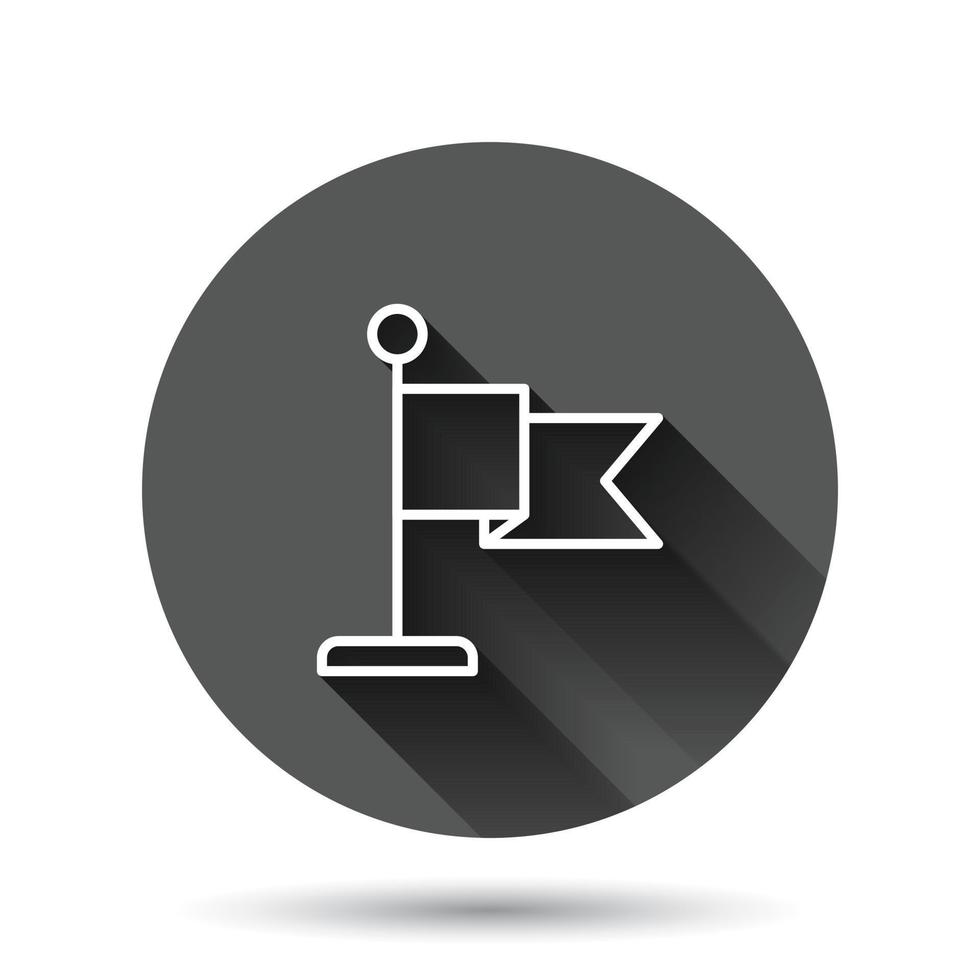Flag icon in flat style. Pin vector illustration on black round background with long shadow effect. Flagpole circle button business concept.