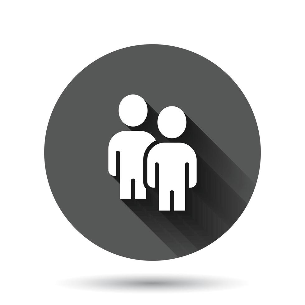 People communication icon in flat style. People vector illustration on black round background with long shadow effect. Partnership circle button business concept.