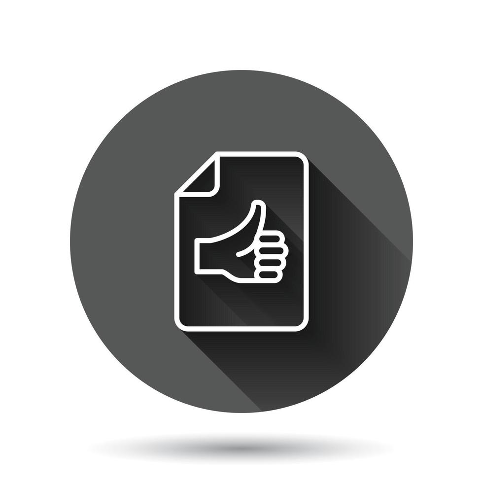 People hand with check mark icon in flat style. Accept vector illustration on black round background with long shadow effect. Approval choice circle button business concept.