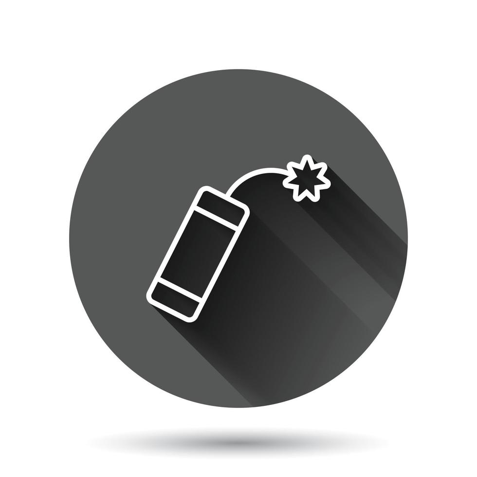 Bomb icon in flat style. Dynamite vector illustration on black round background with long shadow effect. C4 tnt circle button business concept.