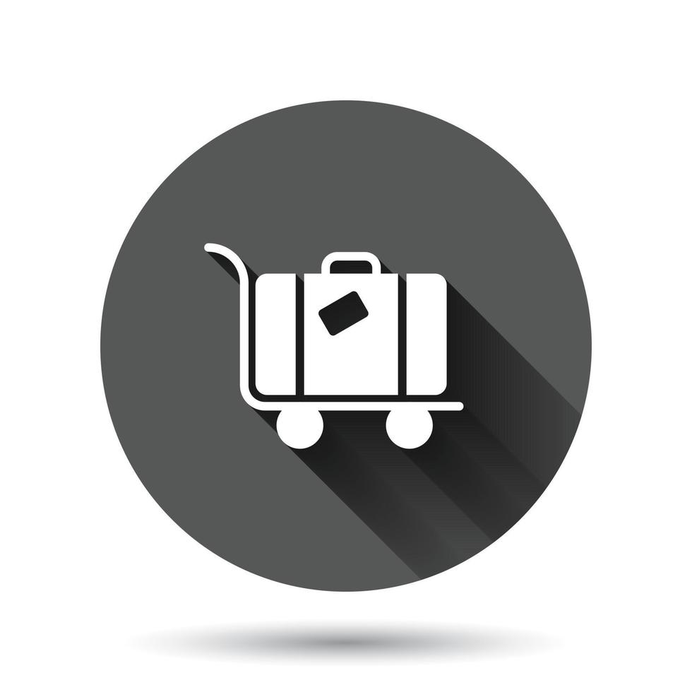 Travel bag icon in flat style. Luggage vector illustration on black round background with long shadow effect. Baggage circle button business concept.