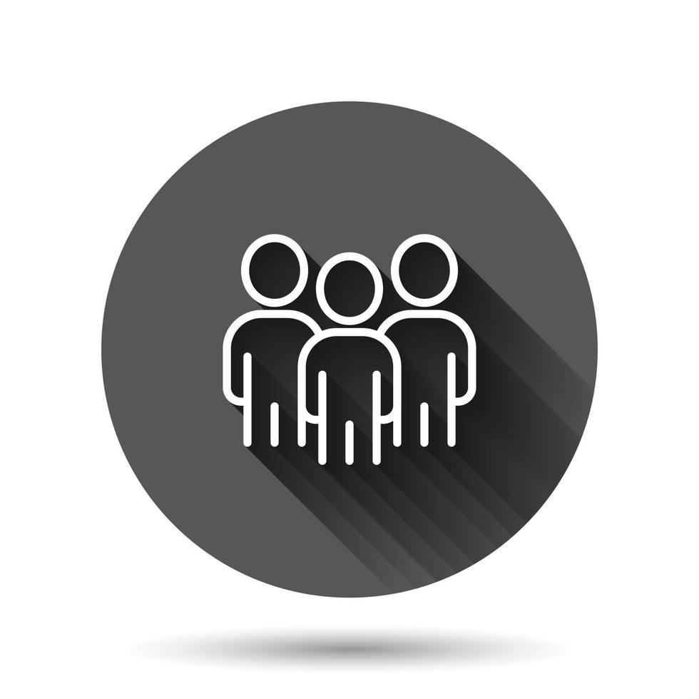 People communication icon in flat style. People vector illustration on black round background with long shadow effect. Partnership circle button business concept.