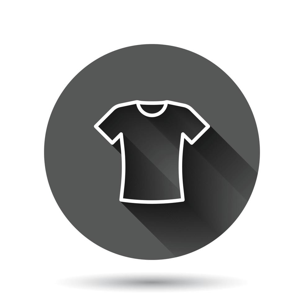 Tshirt icon in flat style. Casual clothes vector illustration on black round background with long shadow effect. Polo wear circle button business concept.