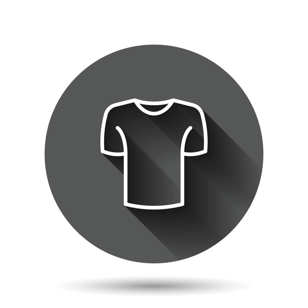 icono de camiseta en estilo plano. ilustración de vector de ropa casual sobre fondo redondo negro con efecto de sombra larga. concepto de negocio de botón de círculo de desgaste de polo.