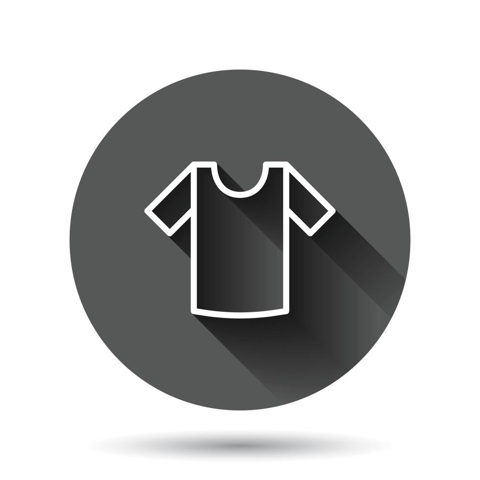 Tshirt icon in flat style. Casual clothes vector illustration on black round background with long shadow effect. Polo wear circle button business concept.