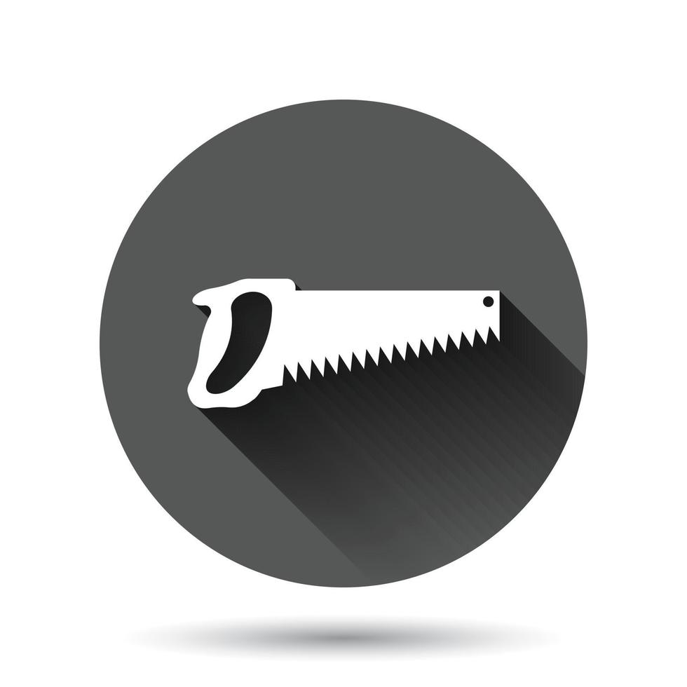 Saw blade icon in flat style. Working tools vector illustration on black round background with long shadow effect. Hammer circle button business concept.