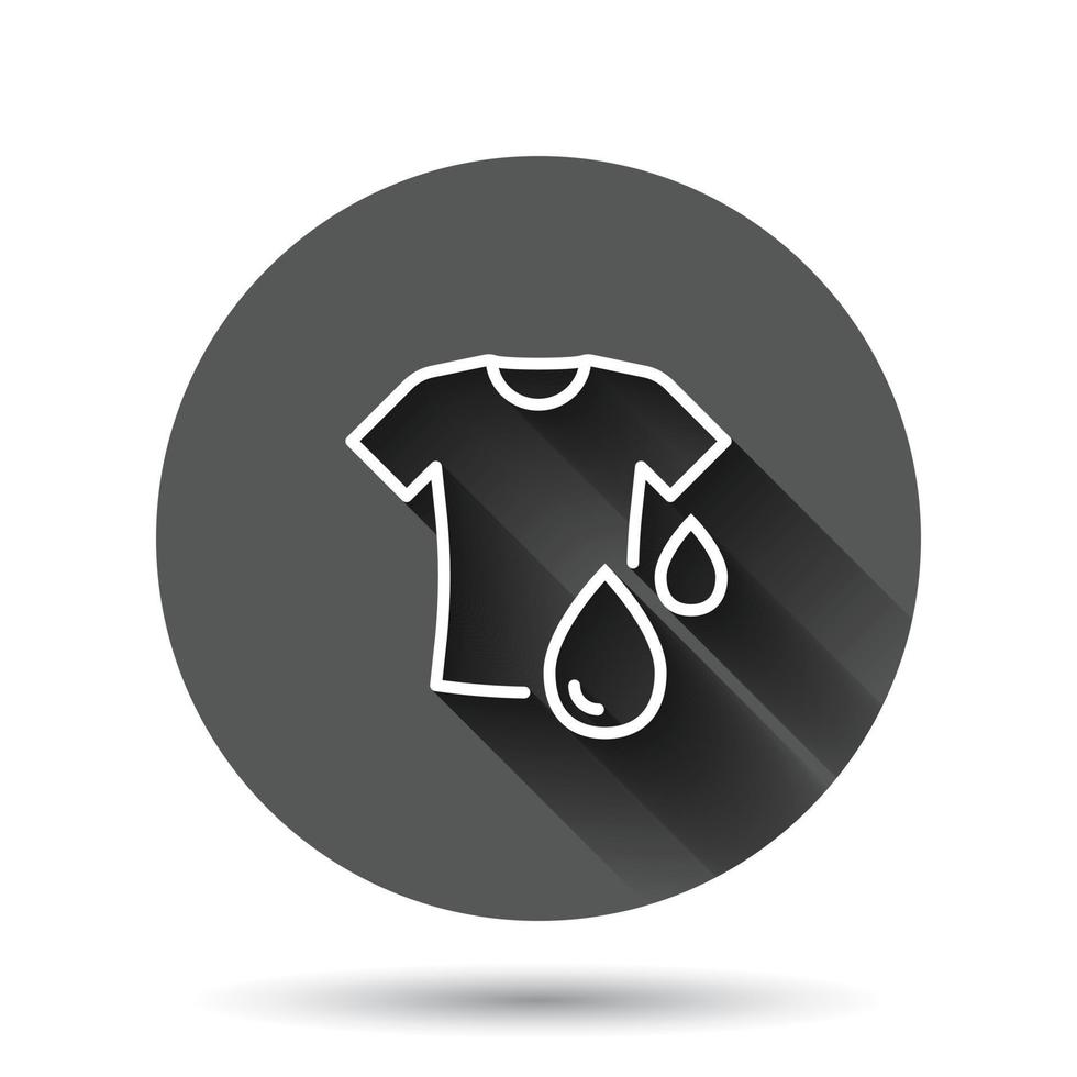 T-shirt washing icon in flat style. Clothes dry vector illustration on black round background with long shadow effect. Shirt laundry circle button business concept.