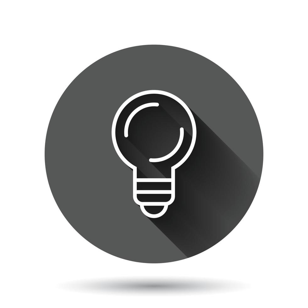 Light bulb icon in flat style. Lightbulb vector illustration on black round background with long shadow effect. Lamp idea circle button business concept.