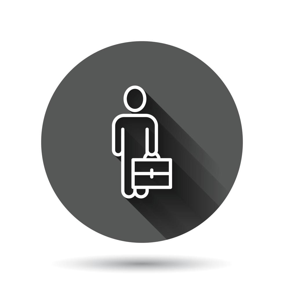 Businessman with briefcase icon in flat style. People manager vector illustration on black round background with long shadow effect. Employee circle button business concept.