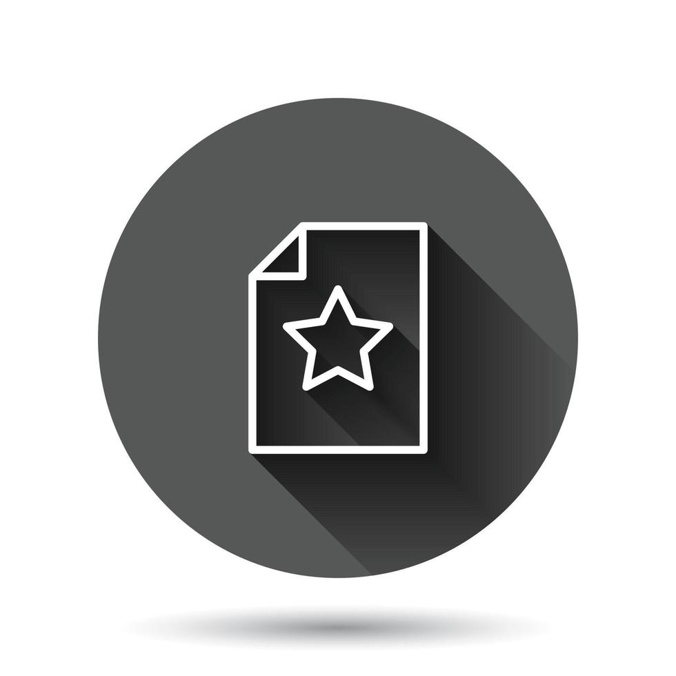 Document with star icon in flat style. Wish list vector illustration on black round background with long shadow effect. Favorite purchase circle button business concept.