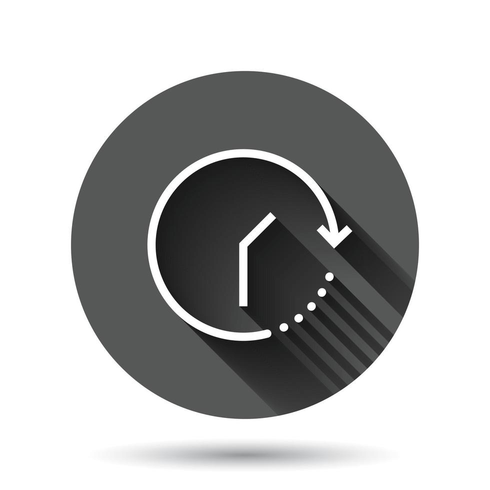 Clock icon in flat style. Watch vector illustration on black round background with long shadow effect. Timer circle button business concept.