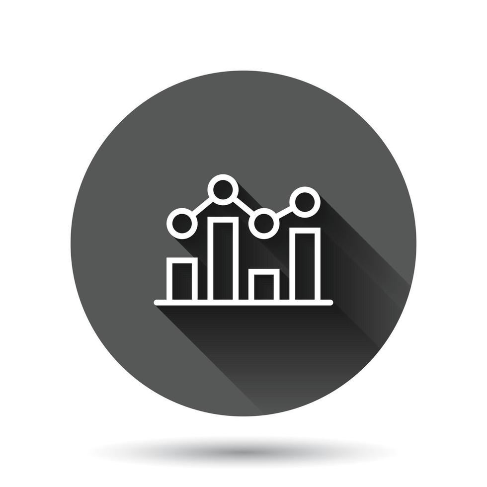 Chart graph icon in flat style. Arrow grow vector illustration on black round background with long shadow effect. Analysis circle button business concept.