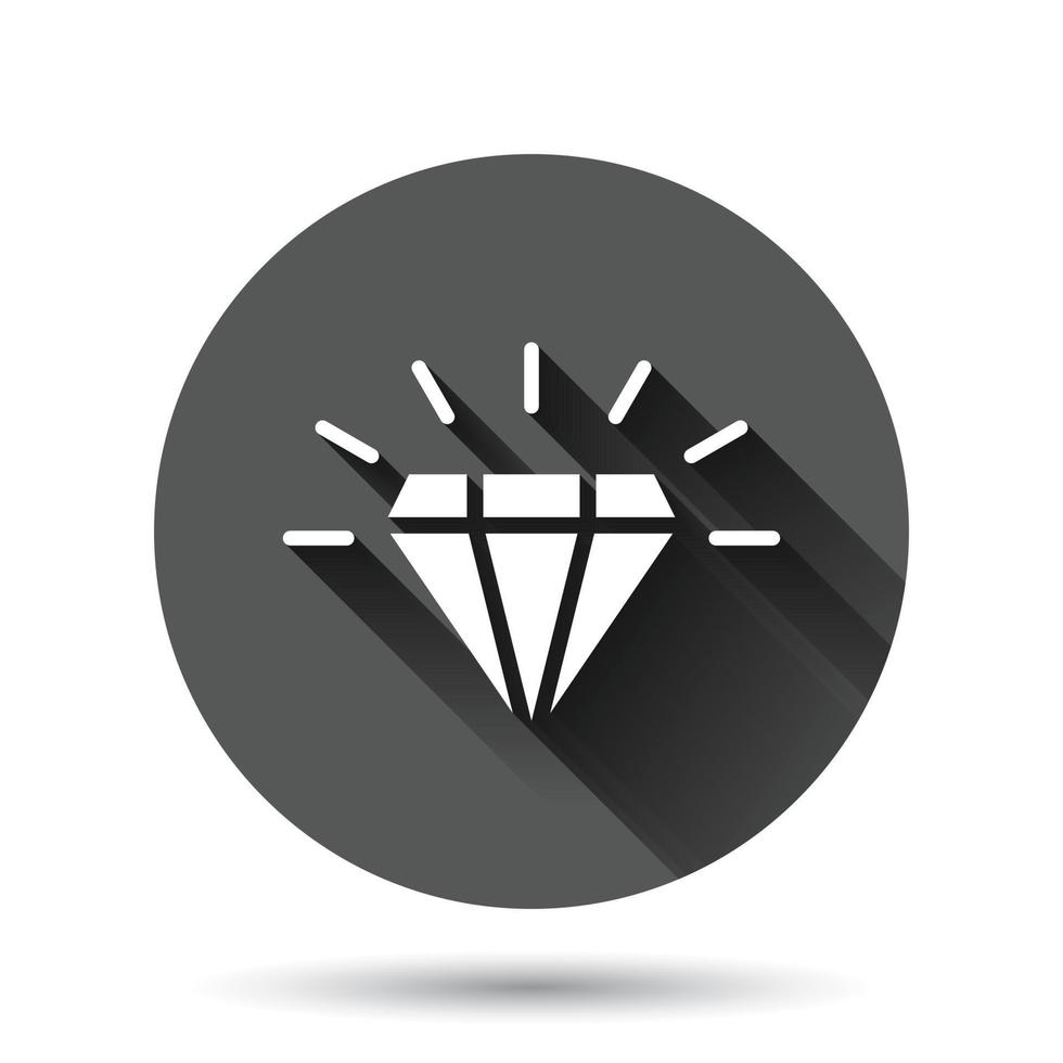 icono de gema de diamante en estilo plano. ilustración vectorial de piedras preciosas sobre fondo redondo negro con efecto de sombra larga. concepto de negocio de botón de círculo brillante de joyería. vector