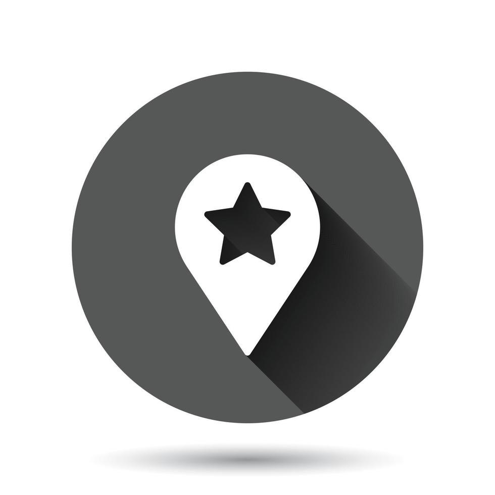 Map pin icon in flat style. GPS navigation vector illustration on black round background with long shadow effect. Locate position circle button business concept.