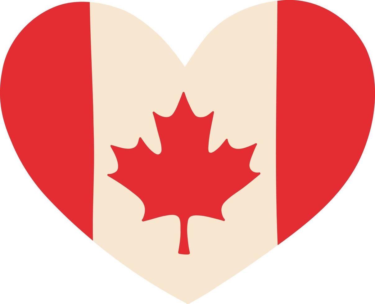 La bandera de Canadá en forma de corazón es el simbolismo nacional. vector