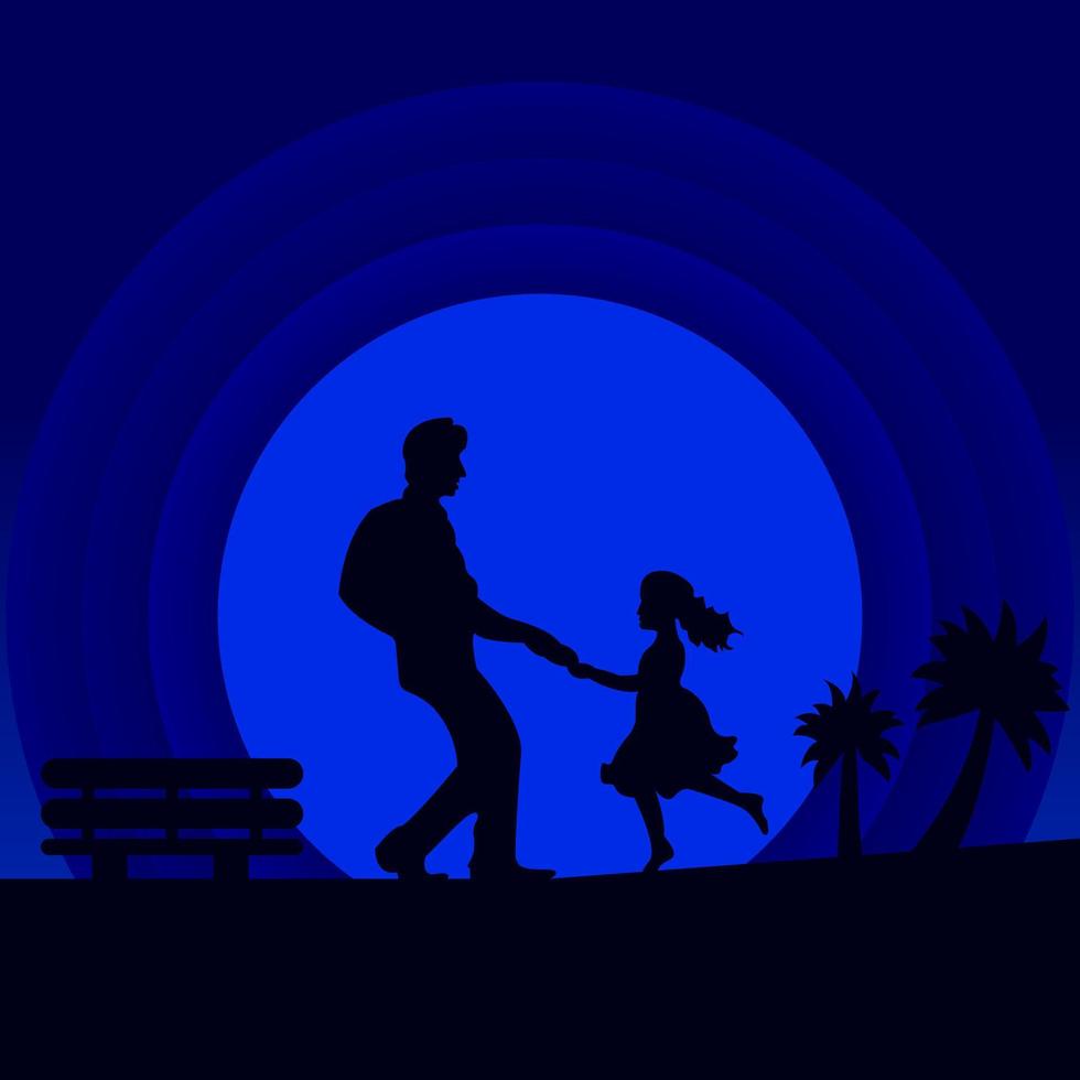 Father and Daughter Performing vector isolated blue background for Father's Day