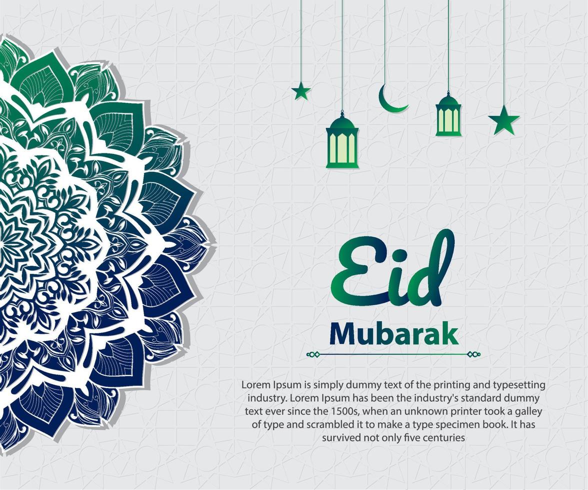 eid mubarak fondo de mandala degradado verde oscuro con motivo y linterna vector premium