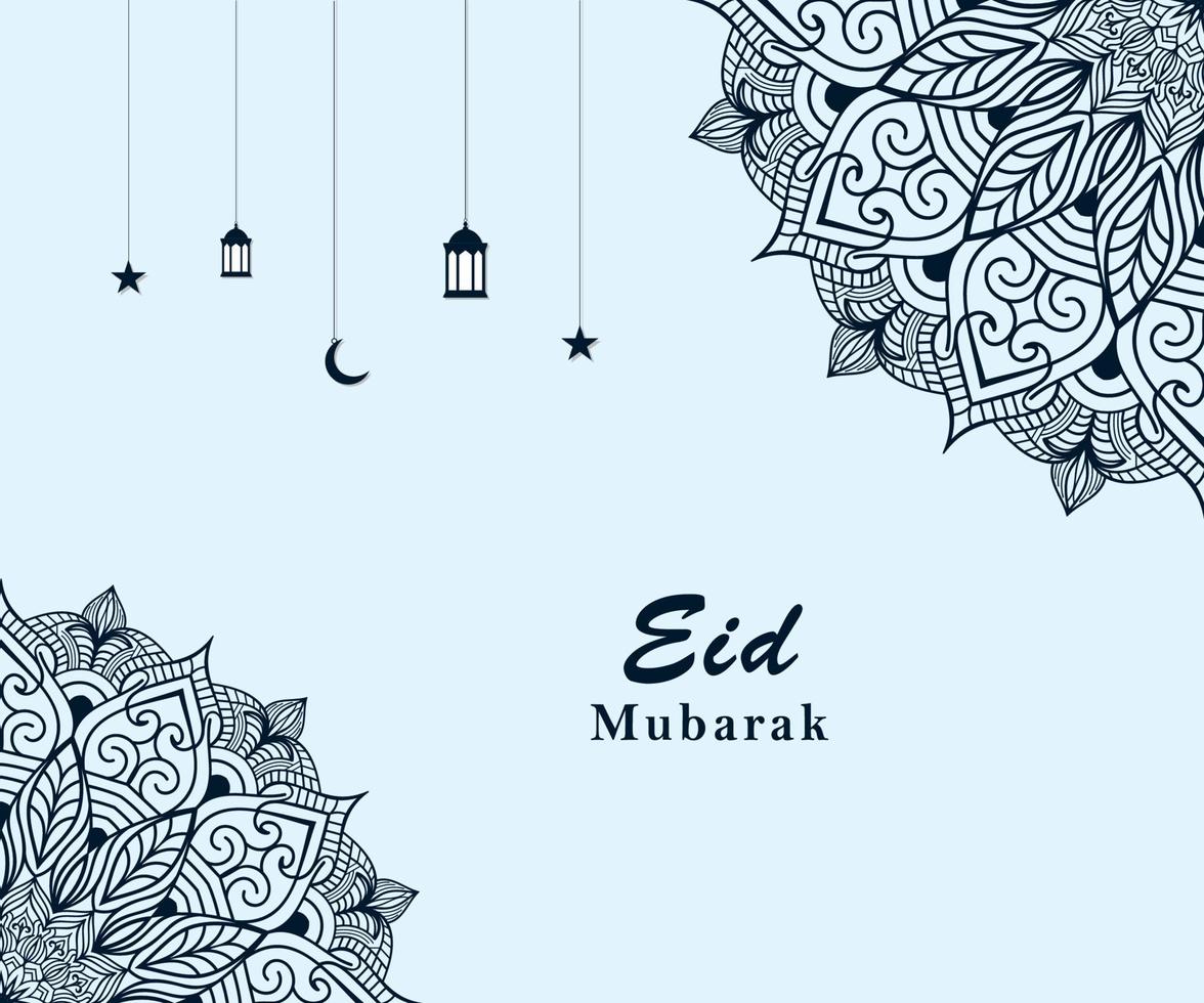 eid mubarak mandala islámico y linternas colgantes vector