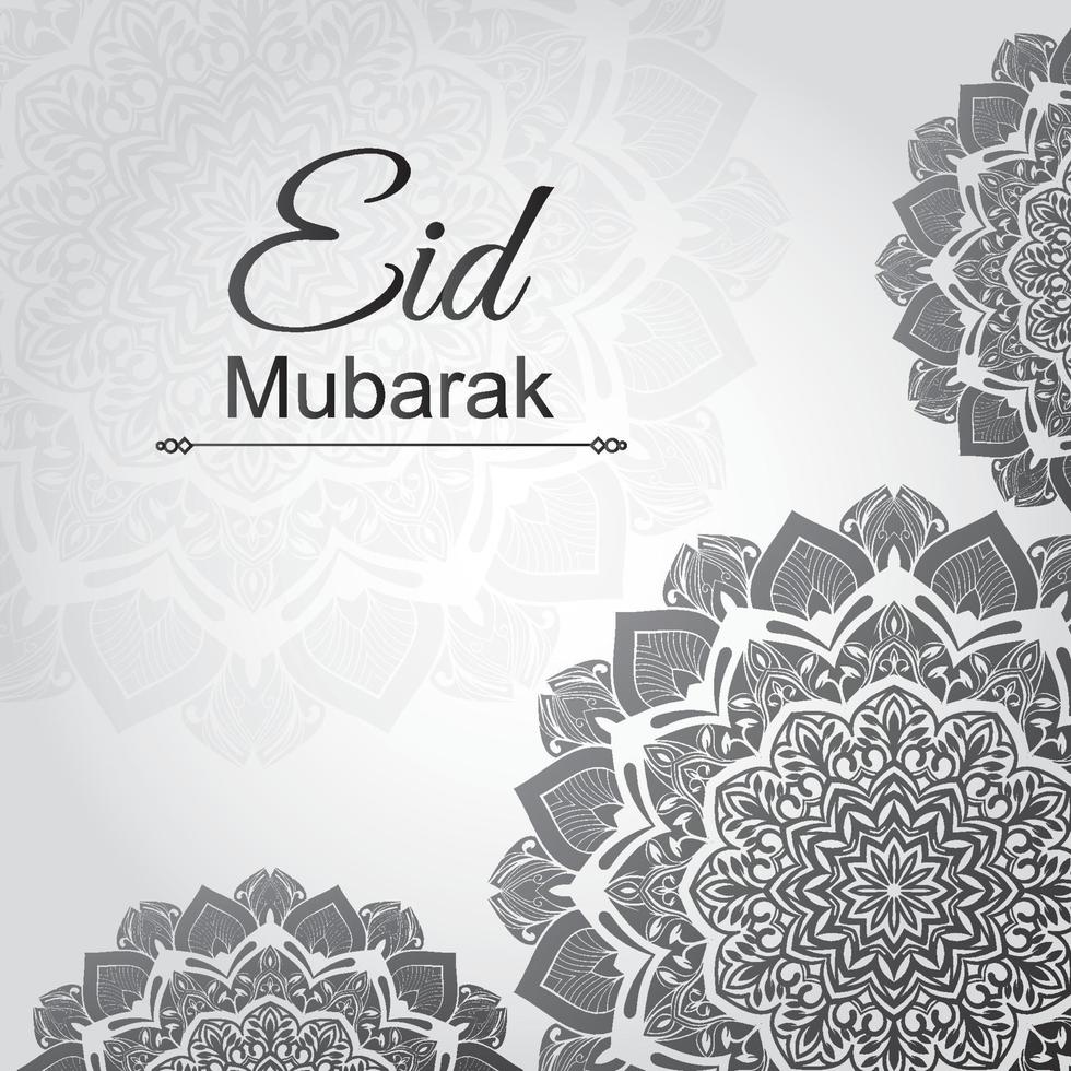 tarjeta de eid mubarak con fondo de patrón de mandala blanco vector