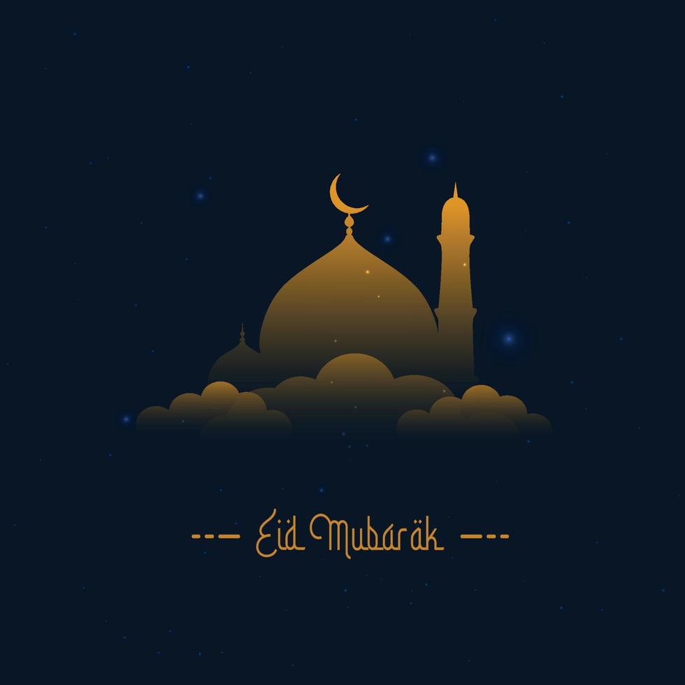 Navy Blue Background Eid Mubarak Poster Vector Design, sky, cloud, mosque