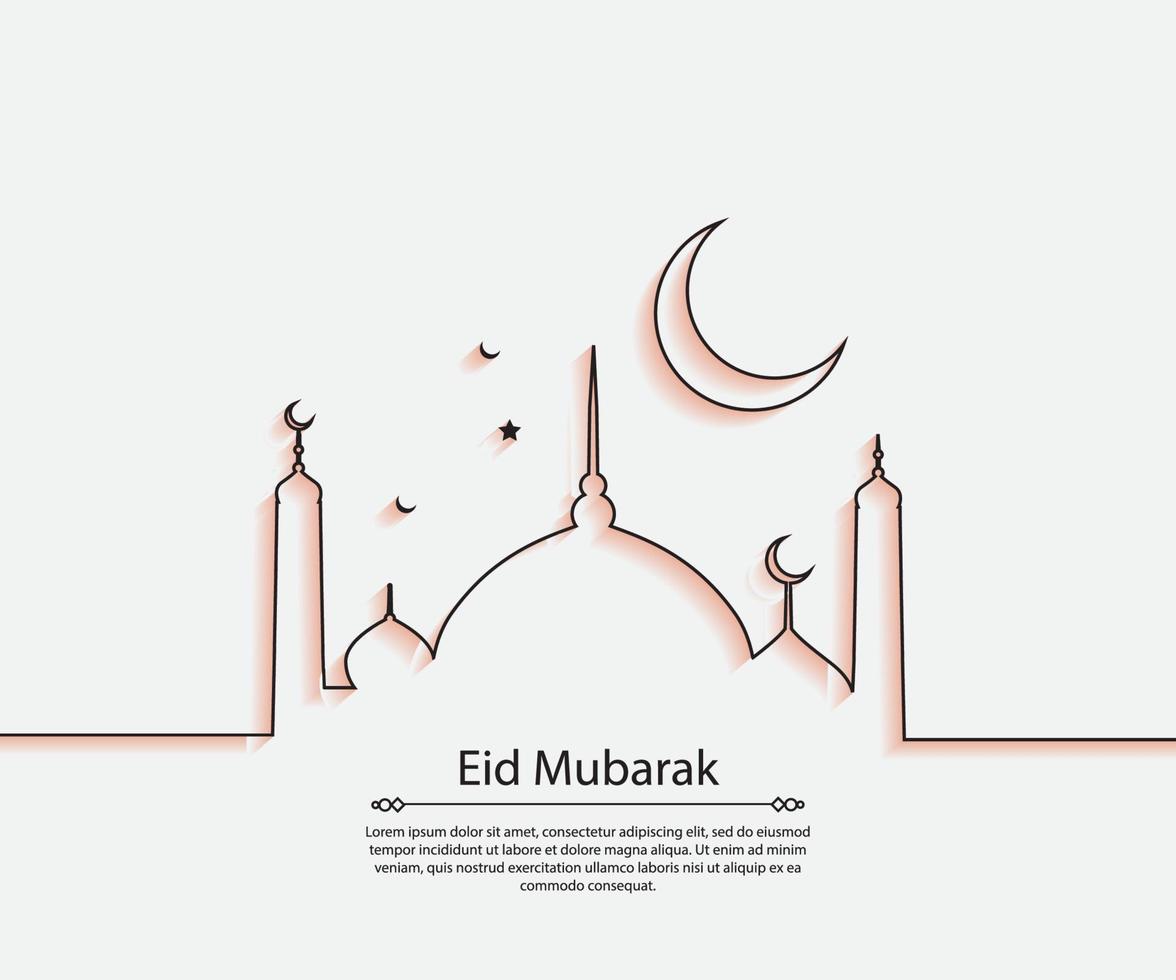 eid mubarak mosque, star, moon line art white plain background vector