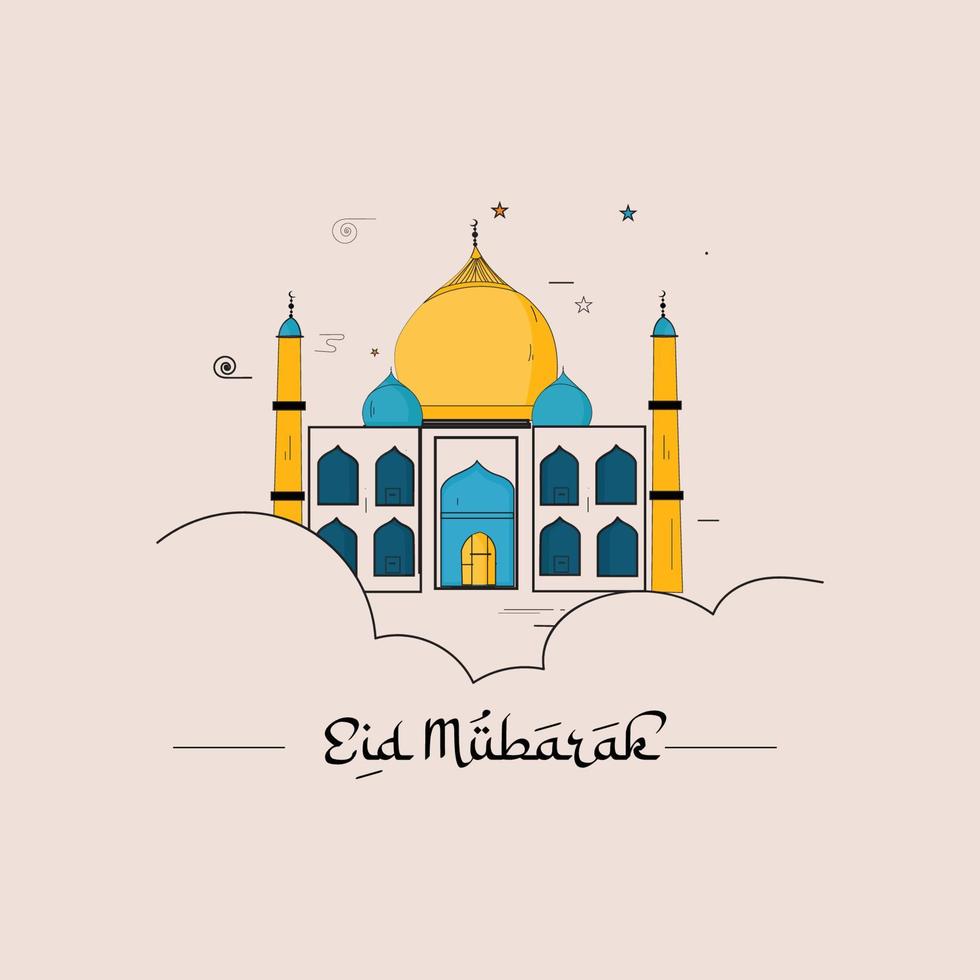 Mosque Lanmark building vector illustration design. Eid Mubarak Scene
