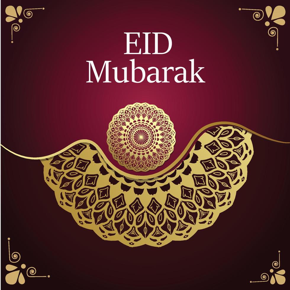 Red and Gold Colored Mandala with Eid Mubarak Scene vector