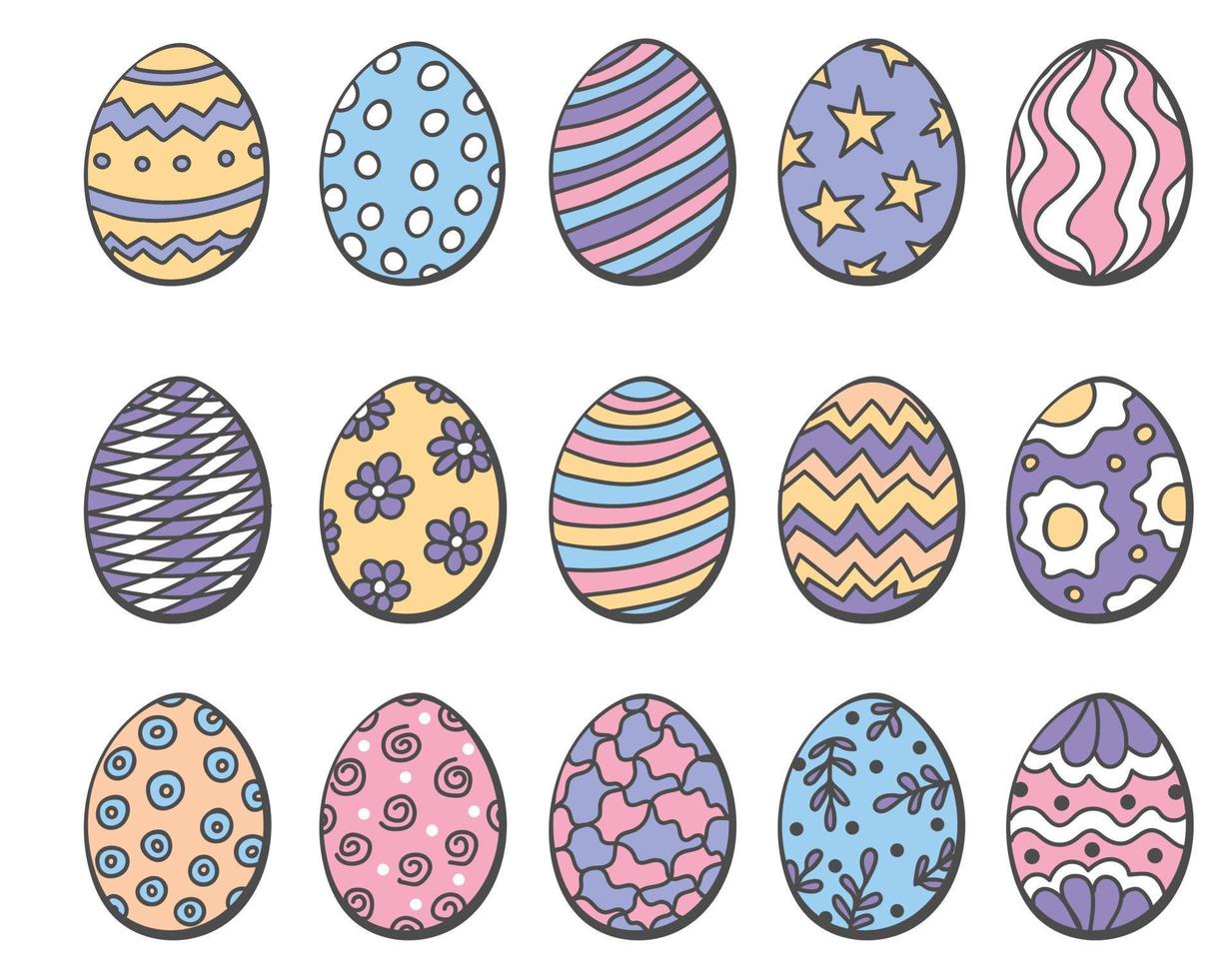 Set of hand drawn multi colored easter eggs vector