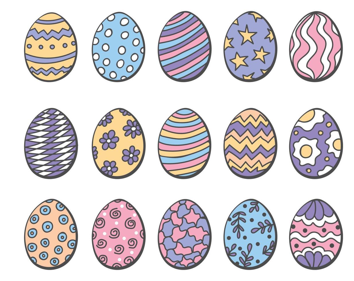 conjunto de huevos de pascua multicolores dibujados a mano vector