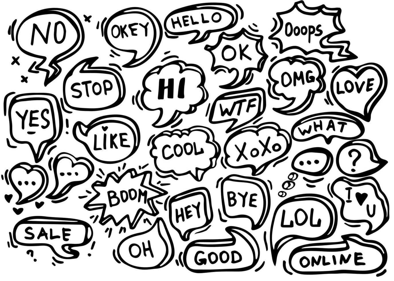 Hand-drawn doodle speech bubbles set vector