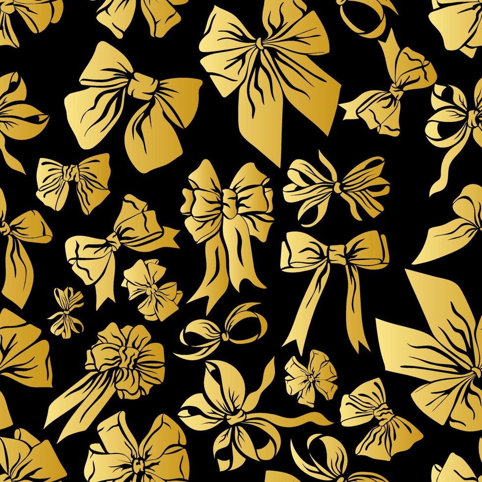 Seamless pattern with gold tie bows on black background. vector