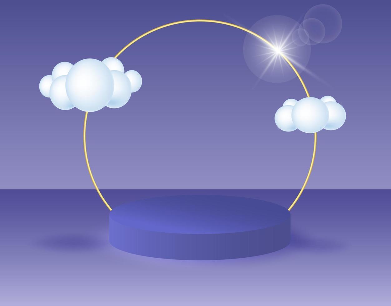 3D podium with clouds on a very peri background vector
