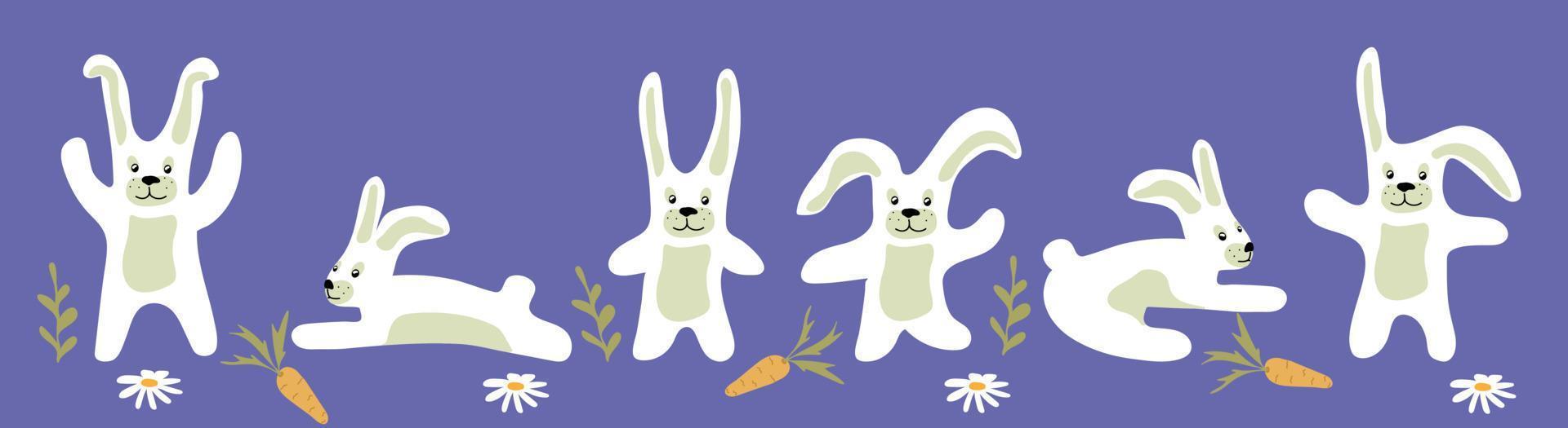 Set of happy rabbits illustration. Collection of funny bunnies vector