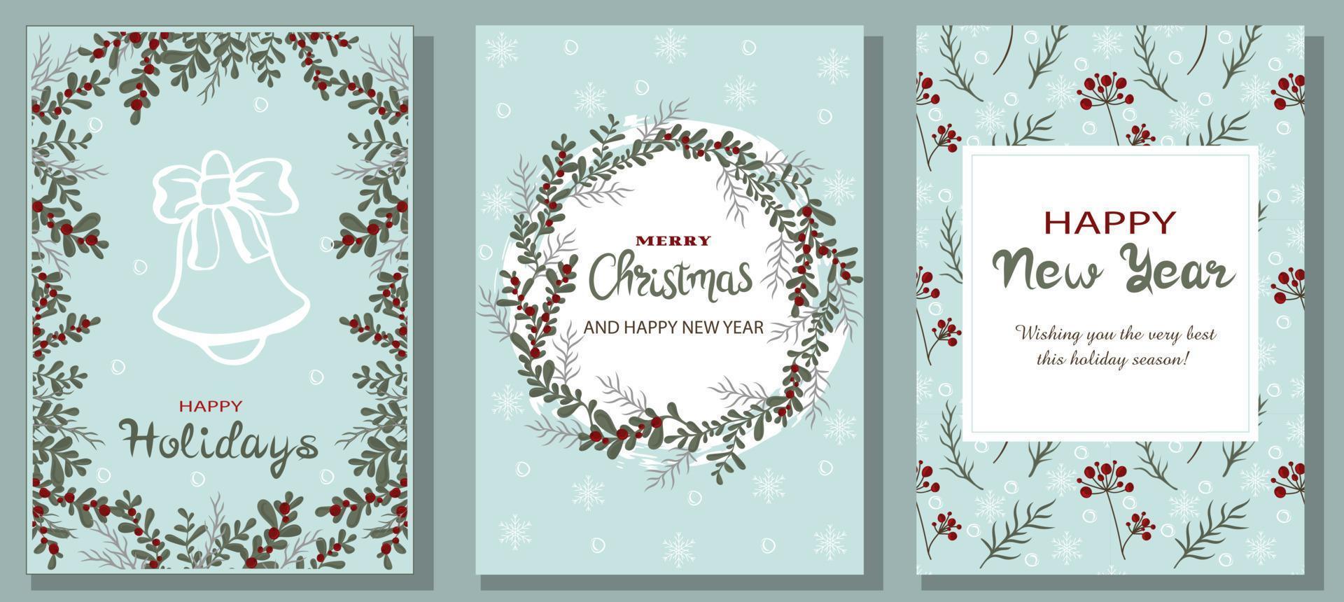 delicada feliz navidad y feliz año nuevo tarjetas de felicitación vector