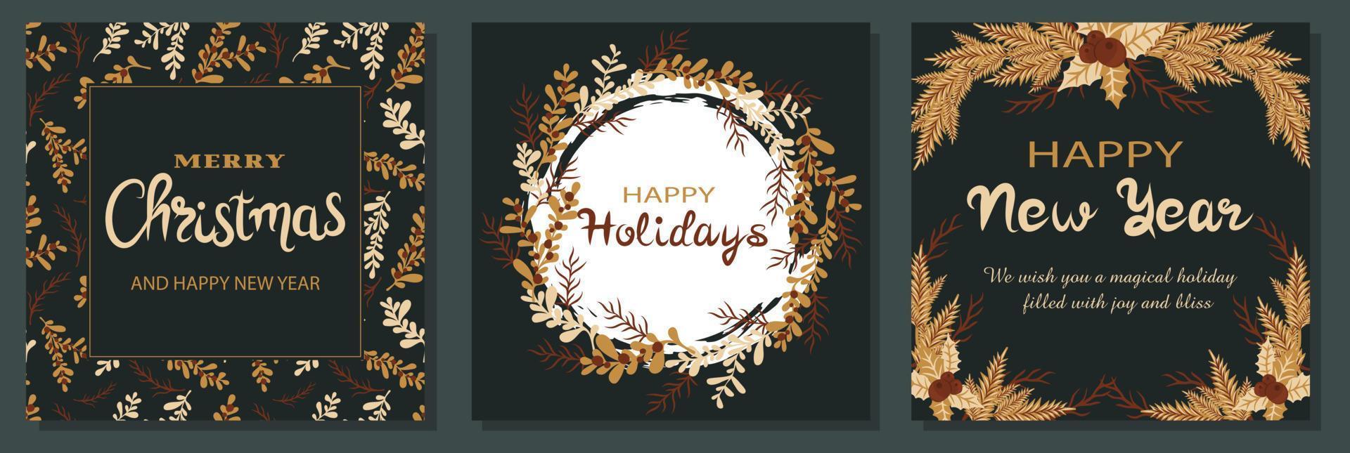 Merry Christmas and Happy new year greeting cards vector