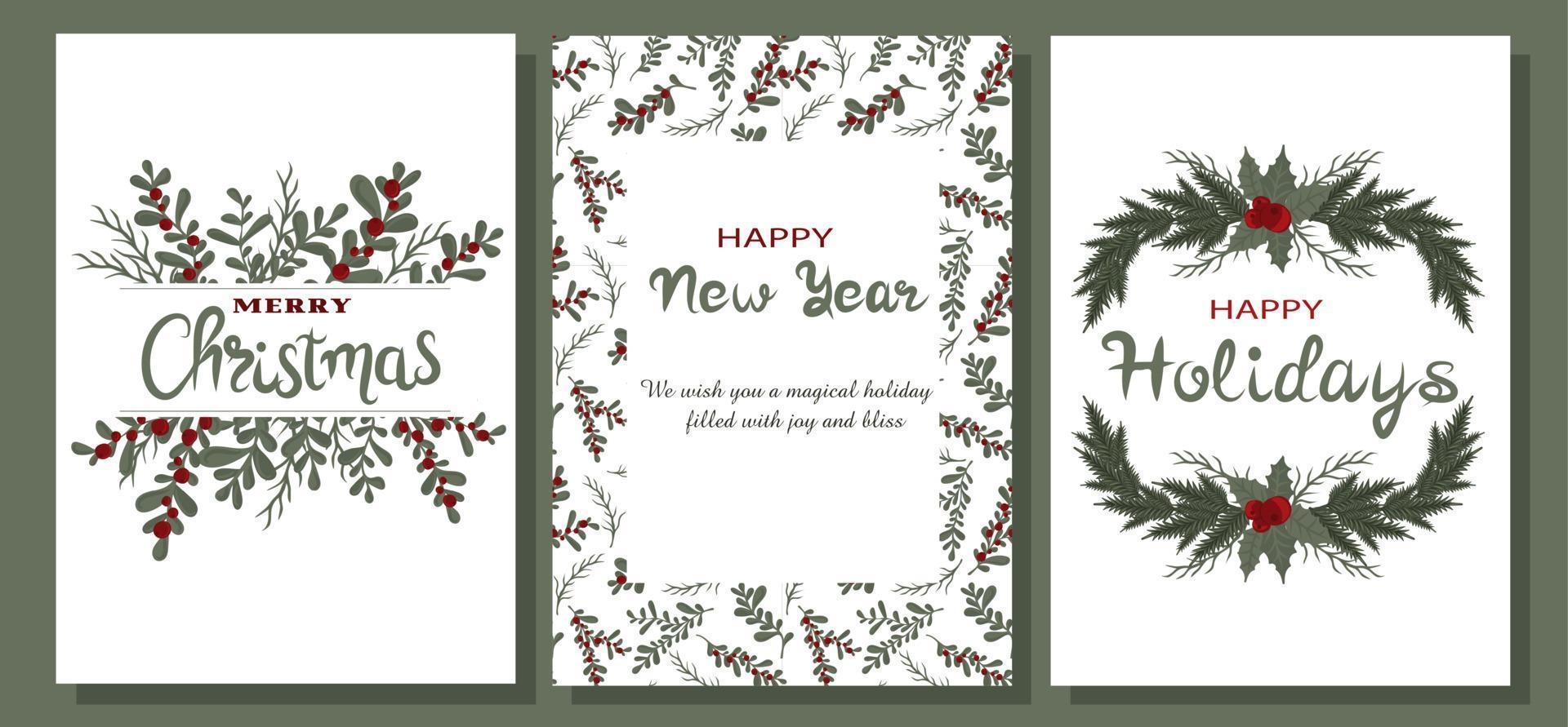 feliz navidad y feliz año nuevo tarjetas de felicitación vector