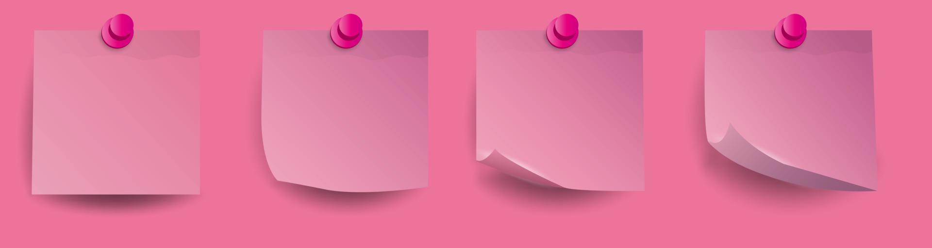 Set of realistic pink 3D paper stickers with curled corners and shadows vector