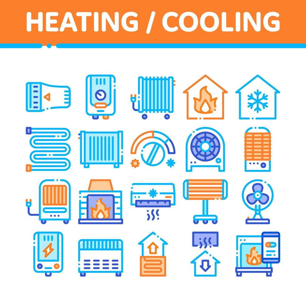Heating And Cooling Collection Vector Icons Set