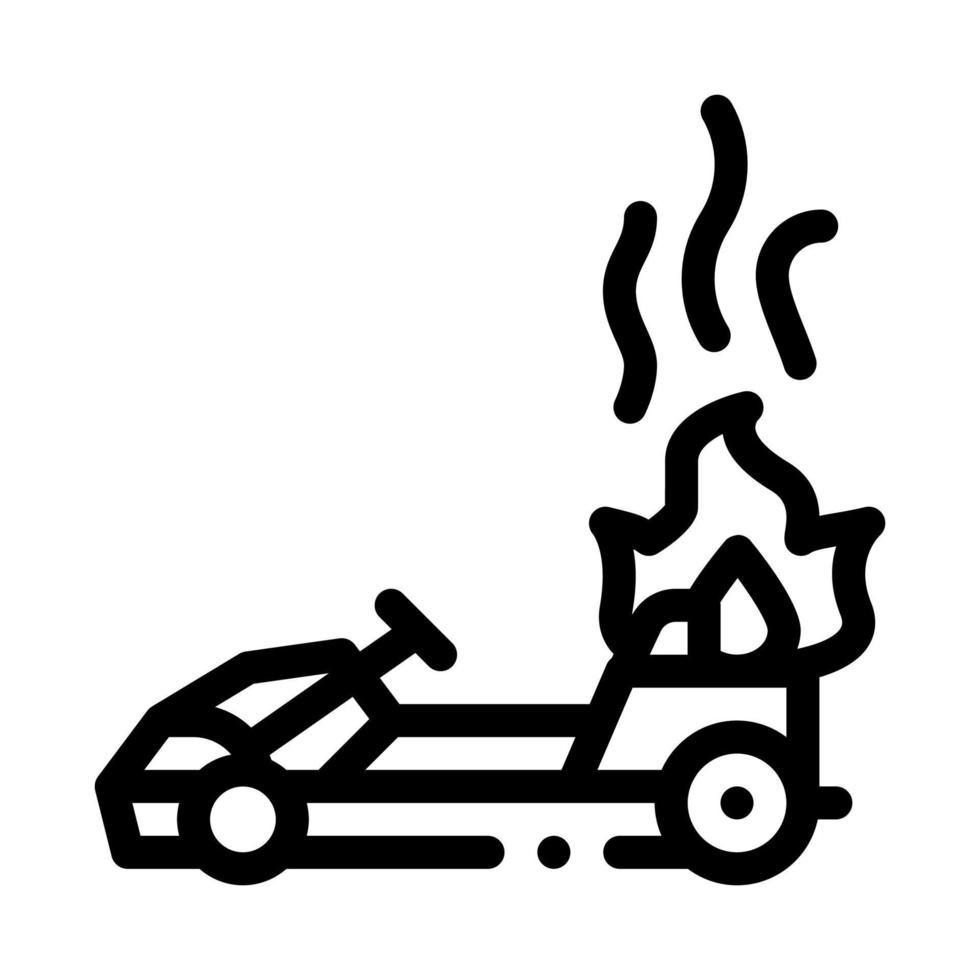 kart en llamas, ilustración de vector de icono negro de accidente de fuego