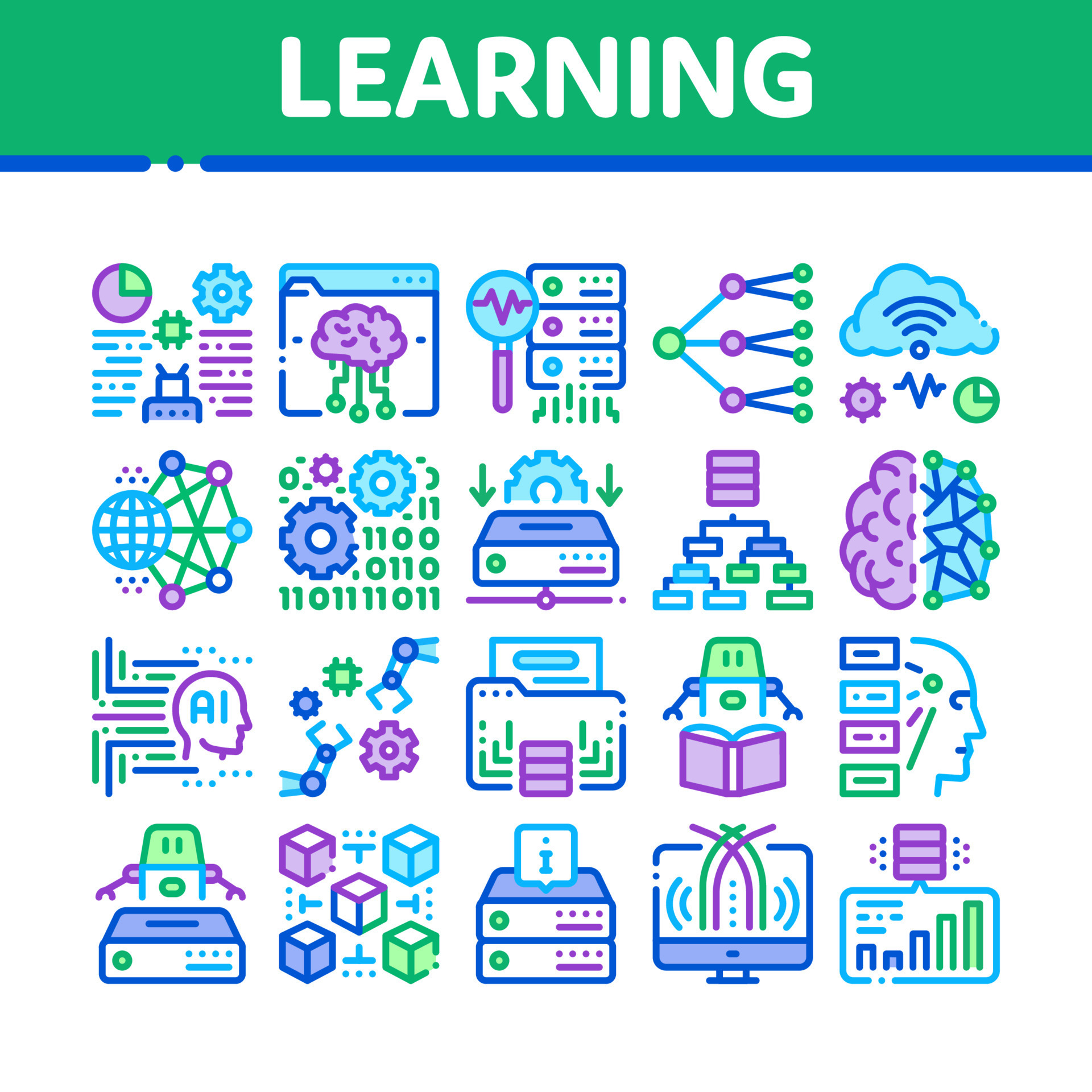 Machine Learning Ai Collection Icons Set Vector 17433409 Vector Art at ...