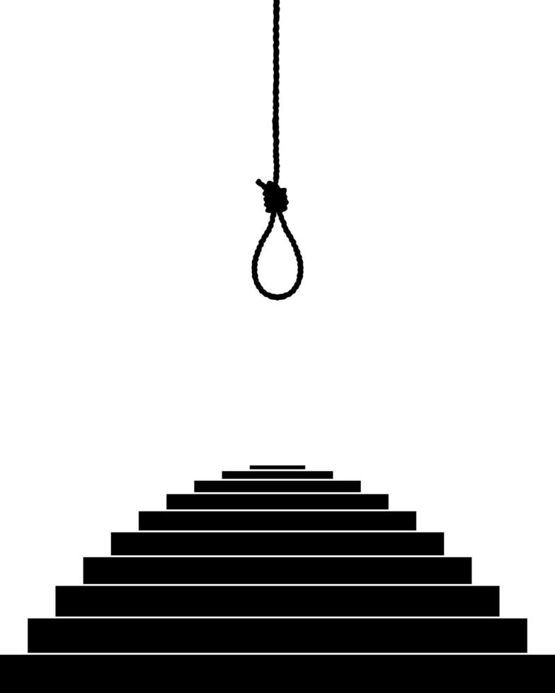 Hanging Rope, Gallows and Stairway Silhouette. Dramatic, Creepy, Horror, Scary, Mystery, or Spooky Illustration. Illustration for Horror Movie or Halloween Poster Element. Vector Illustration