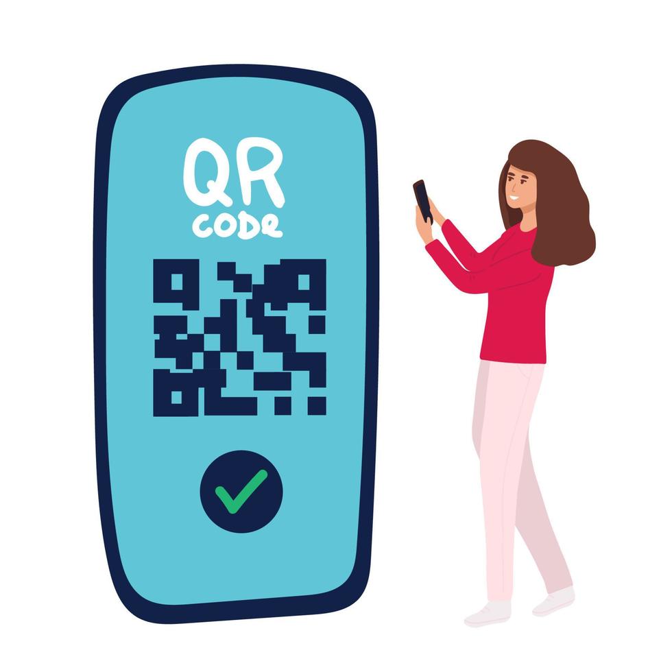 icono de escaneo de código qr de la página de destino del banner en el teléfono inteligente. mano que sostiene el teléfono móvil en línea, escáner de código de barras para pagar, web, aplicación móvil, promoción. ilustración vectorial vector